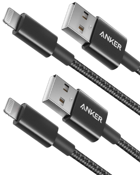Lightning cable with 'ANKER' written on one end.