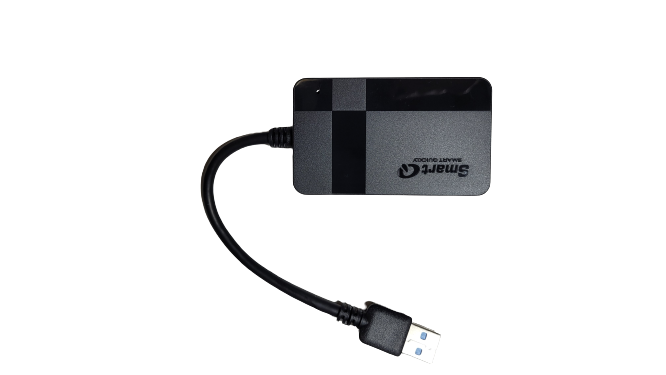 A black sd card reader with a usb connector 