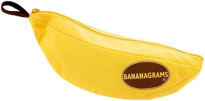 Banana-shaped yellow bag for the game Bananagrams