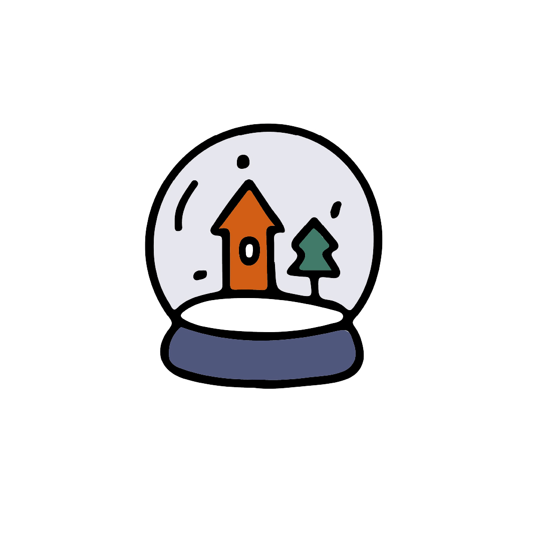 An Illustration of a snow globe with a house and tree inside