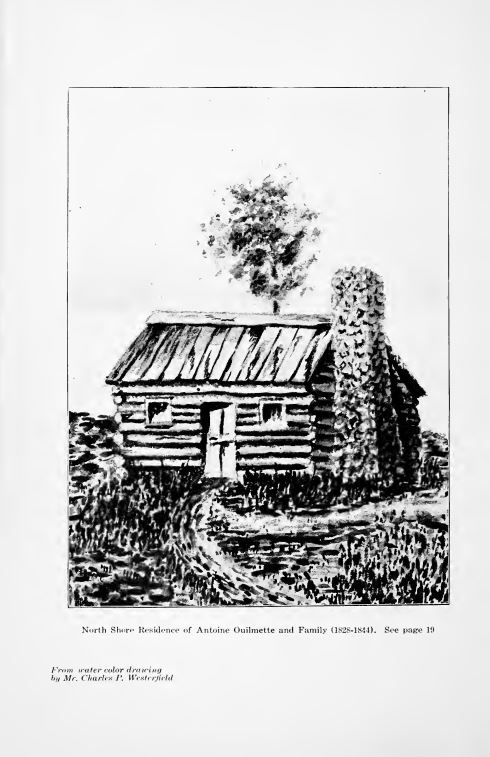 Illustration showing Antoine Ouilmette's cabin