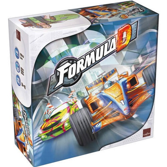 Box for the board game Formula D, which shows an illustrated racecar below the name of the game.