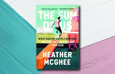 Book cover of The Sum of Us on a painted background. 