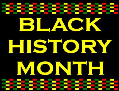 Black background with yellow text reading "Black History Month"