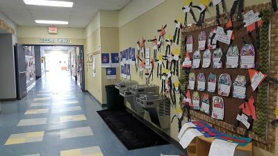 Color photograph of school hallway