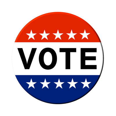 red, white and blue voting sticker that says "vote"