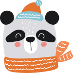 Cute panda wearing a scarf and hat