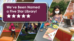 Text promoting 5 star library over images from the library.