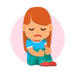 cartoon girl hugging knees looking sad