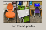 Photo of new furniture and whiteboard in Teen Room