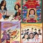 Four picture book covers featuring Asian American people