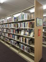 Shelving on the lower level of the library.