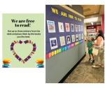 caregiver and kid interact with freedom to read bulletin board 