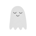 illustration of a gray ghost with a soft smile