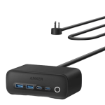 Black rectangular charging station with a cord trailing behind it.