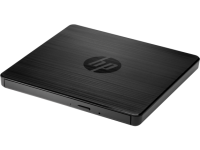 Black external hard drive with "hp" on it