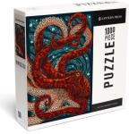 Box for a jigsaw puzzle, showing an image of a red mosaic-style octopus. 