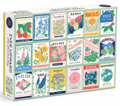 Jigsaw puzzle box showing 18 colorful illustrations of seed packets, arranged in a grid.