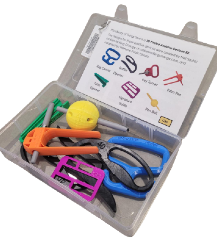 A colorful kit of 7 assistive devices.