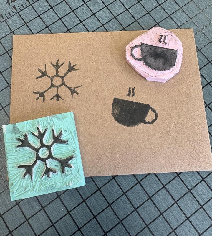 Stamp of a snowflake and a coffee cup