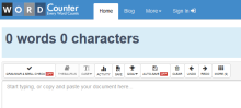 Word Counter front page, with this blog post's text pasted into the metrics field