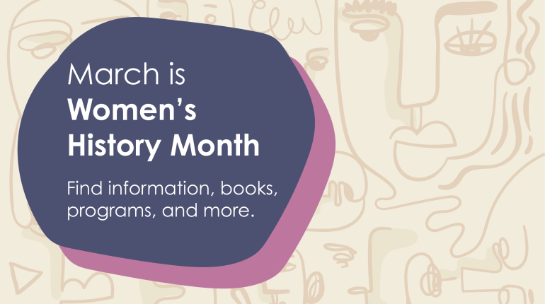 Slide promoting Women's History Month with purple text on off-white background.